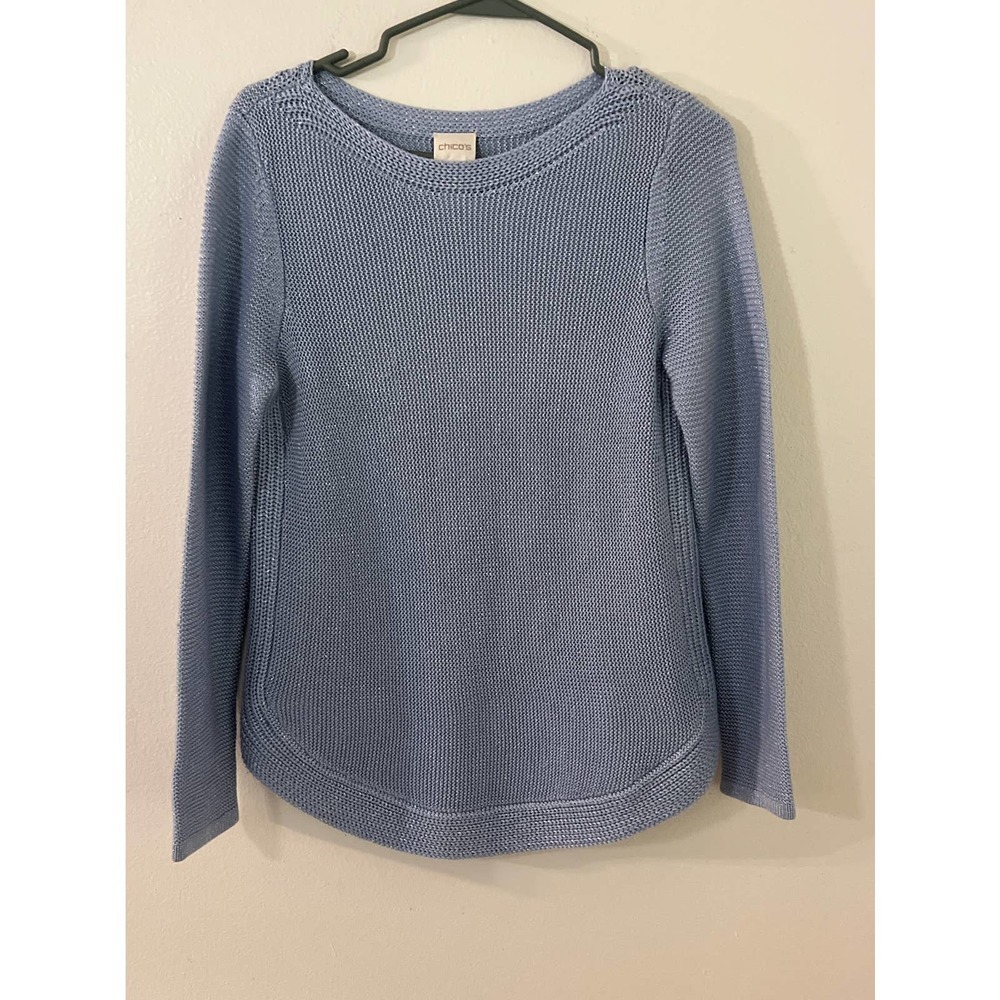 Chico's scoop neck pullover sweater light blue with metallic sparkle size 0 sm 4